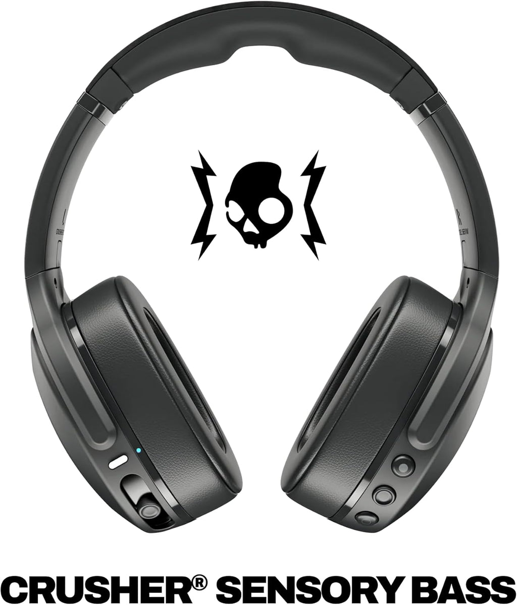 Skullcandy Crusher Evo Wireless Bluetooth Headphones with Multi-Sensory Bass, Noise Isolating Over-Ear Fit, Up to 40 Hours Battery, Microphone for iPhone Android - True Black