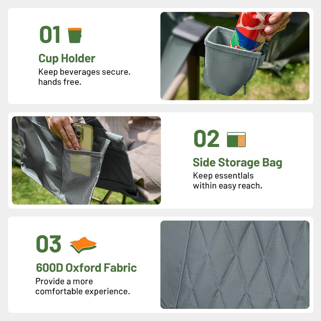 TIMBER RIDGE Hammock Camping Chair with Adjustable Backrest, Heavy Duty Folding Hammock Chair Supports 300lbs, Portable Hammock Chair for Camping, Travelling and Patio, Grey 2 Pack