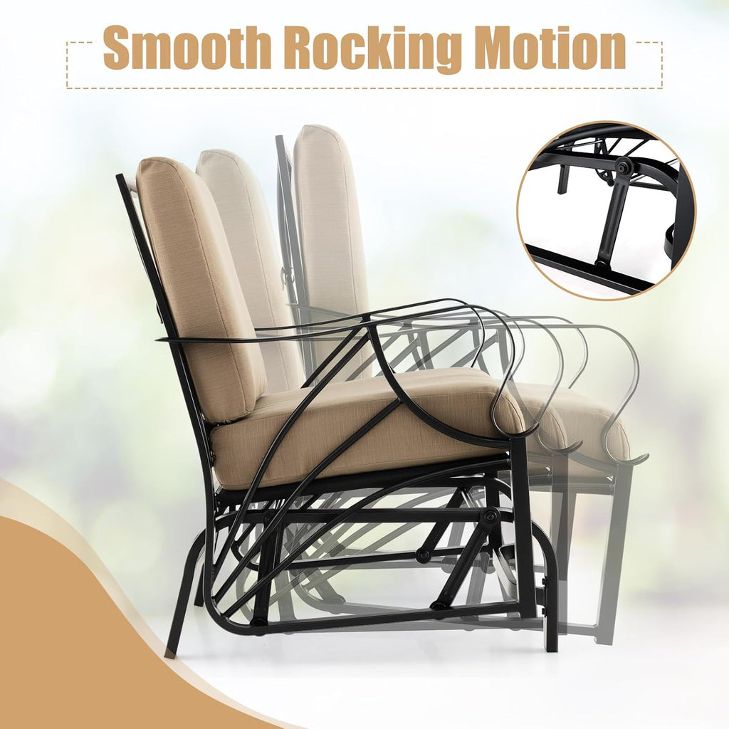 Giantex Patio Glider, Outdoor Rocking Chair with Thick Cushion, Sprayed Metal Frame, Curved Armrest, Glider Swing Chair for Garden, Yard, Lawn, Porch Rocker