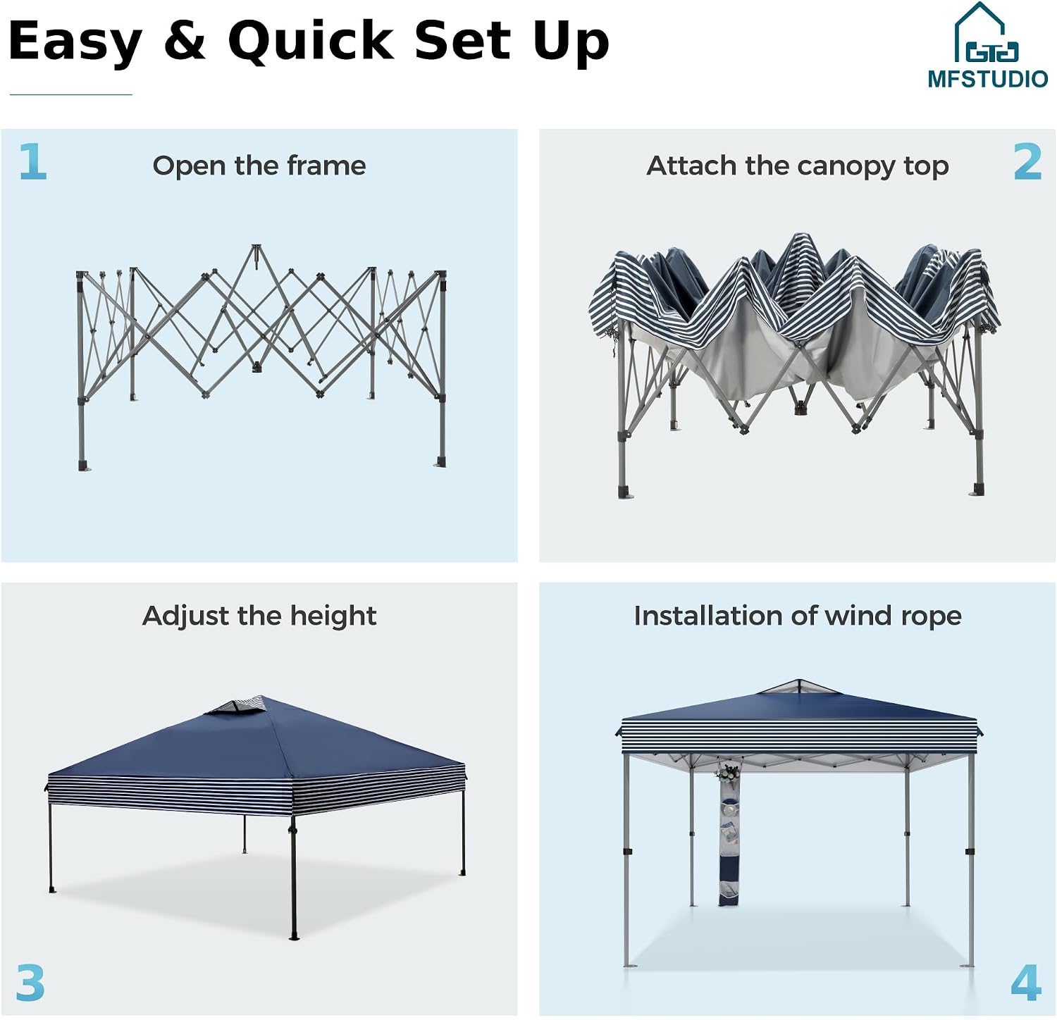 MFSTUDIO 10x10 Pop up Canopy Tent, Gazebo Shelter Sun Shade Canopies One Push Setup Portable Popup Easy Set up Tents with Vented Top,Storage,4 Sandbags,for Beach,Parties,Camping