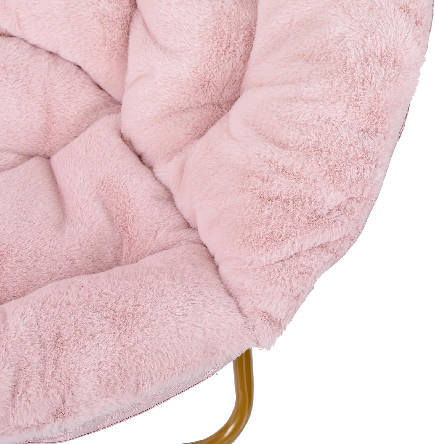 Flash Furniture Gwen Oversize Folding Saucer Chair - Blush Faux Fur Moon Chair - Soft Gold Metal Frame - 38' Portable Folding Chair - for Dorm and Bedroom