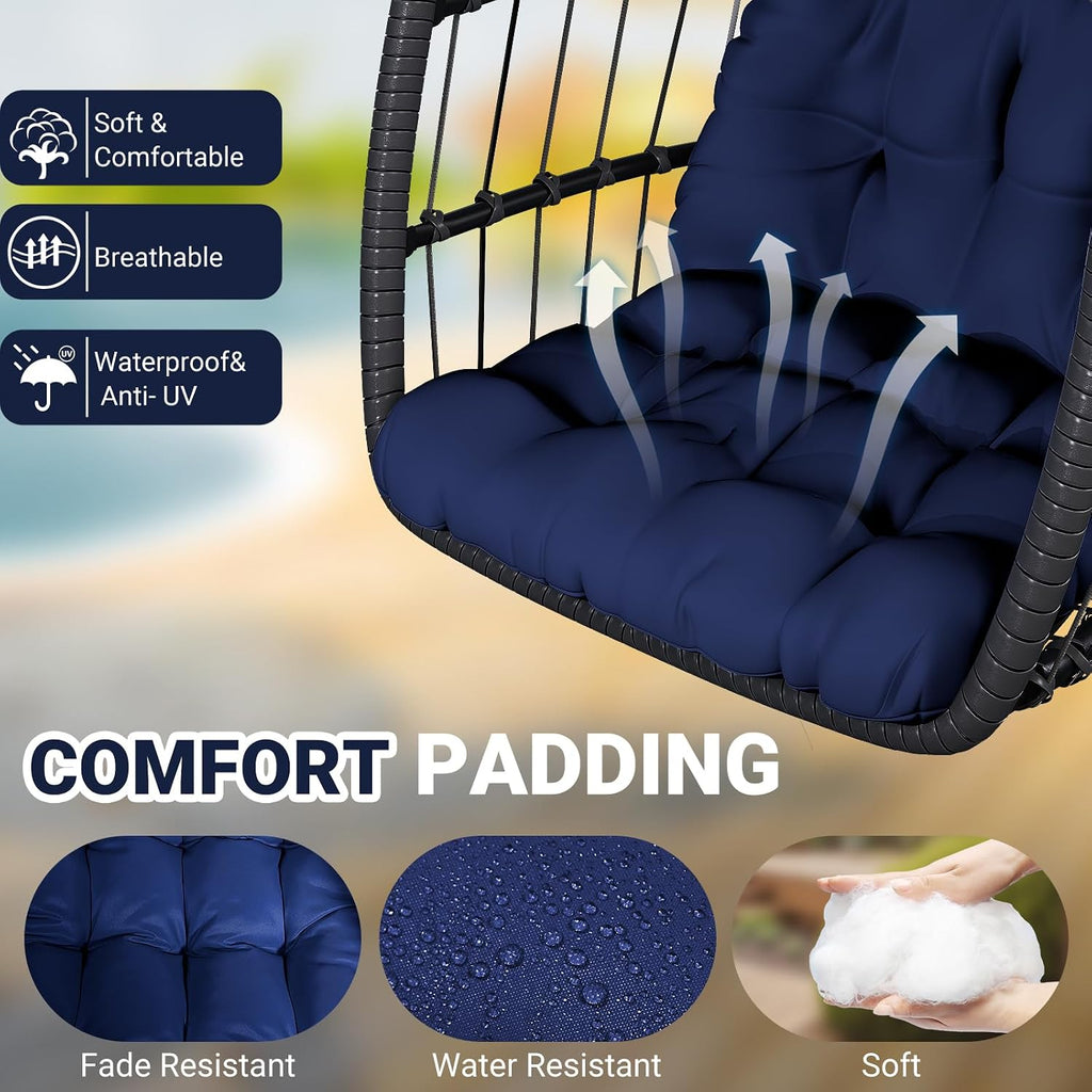 CHABATREE Egg Chair with Stand,Patio Rattan Wicker Hanging Swing Egg Chair Hammock Chair for Bedroom Porch Garden,Thickened Aluminum Alloy Steel Frame and UV Resistant Cushion,350LBS Capacity