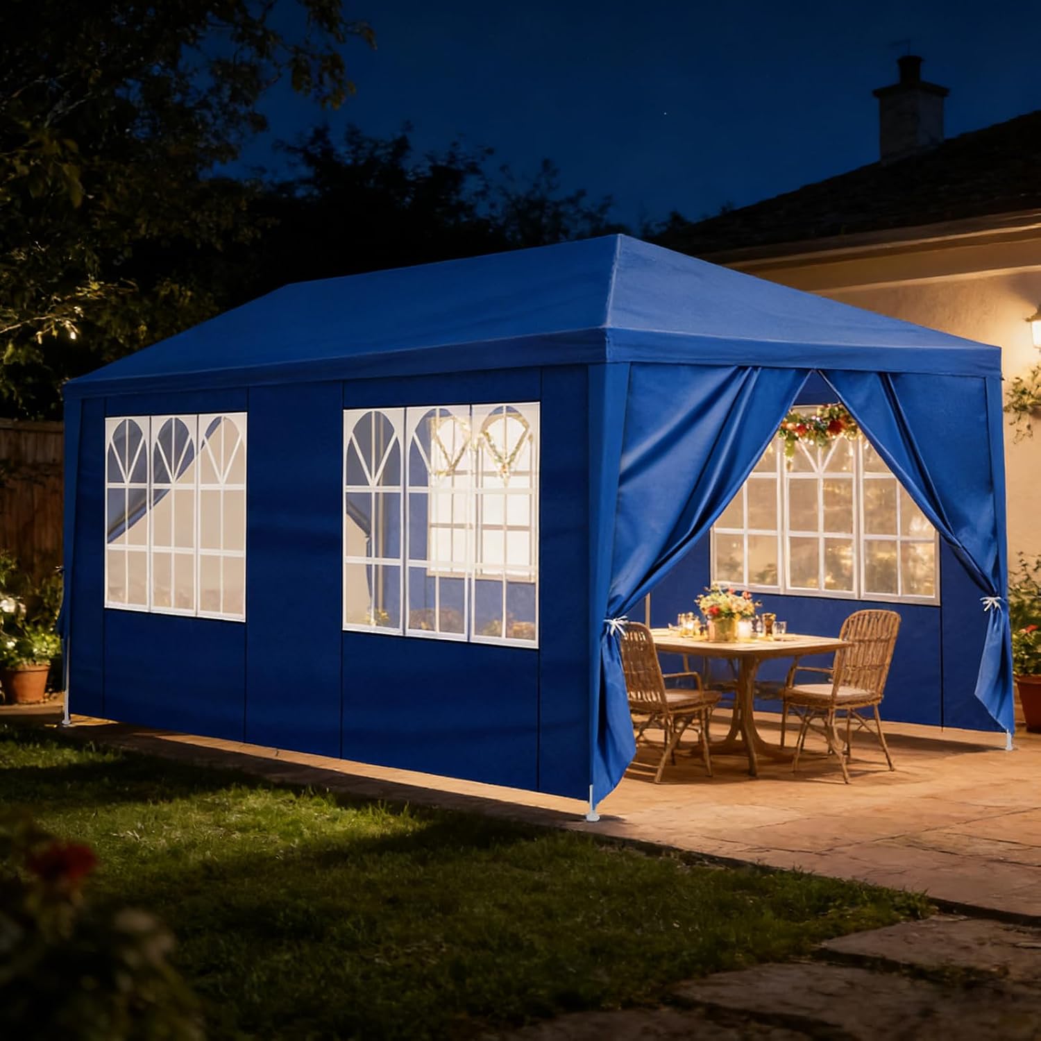 Party Tent for Outdoor Wedding, Birthday, Event, Patio Gazebo, Carport Canopy Shade With Removable Sidewalls & Transparent Window (10'x20'/6 Sidewalls Blue)