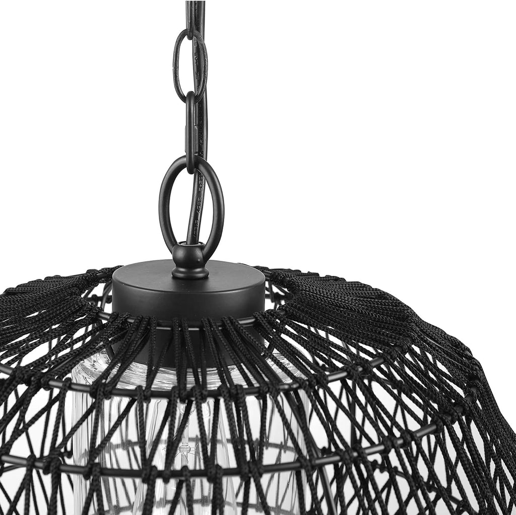 Globe Electric 44759 1-Light Outdoor/Indoor Plug-in Pendant Light, Black Woven Fabric Shade, Matte Black Finish, 20-Foot Designer Cord, Weather Resistant