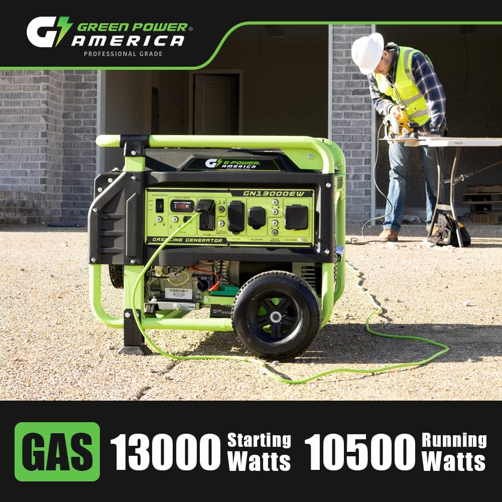 Green-Power America 13000W Portable Gas Generator, Electric/Recoil Easy Start, 12V 8.3A DC Charging Port, EPA Compliant, Heavy-Duty Power Supply for Home Blackout, RV Travel & Outdoor Construction