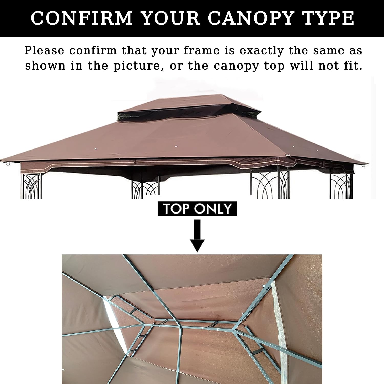 10x13 Ft Outdoor Patio Gazebo Replacement Canopy, Double Tiered Roof Top Cover, UV Protection & Waterproof Fabric, Fits 10x13 Gazebo Frame, Brown(Frame Not Included)