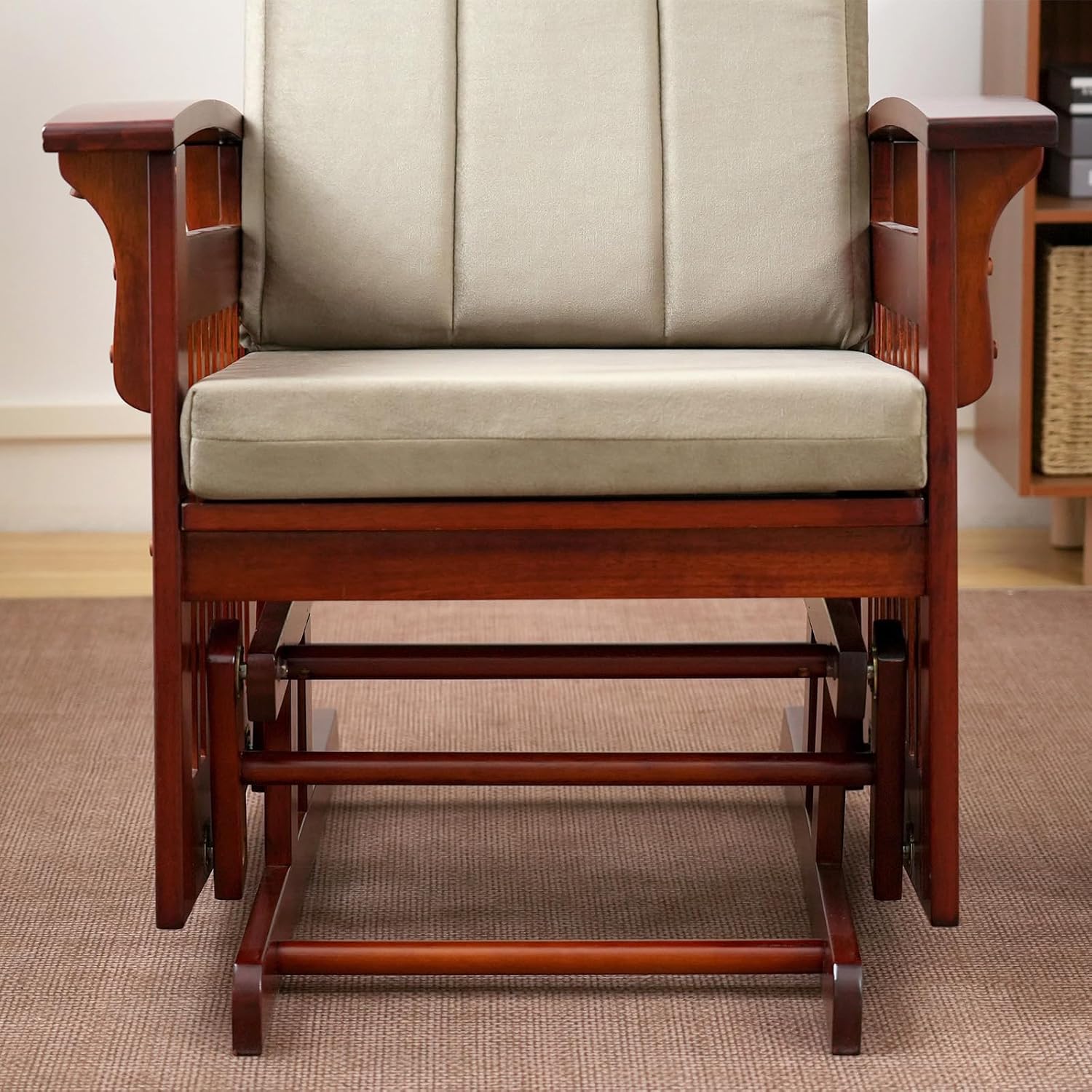 Glider Rocking Chair Nursery with Ottoman Smooth Rocking Motion, Easy to Assemble, Solid Hardwood Base Indoor Adult(Brown)