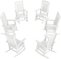 NAVINE Outdoor Rocking Chairs Set of 6, Oversized High Back Patio Rocking Chairs, All Weather Porch Rocking Chairs for Outside. White