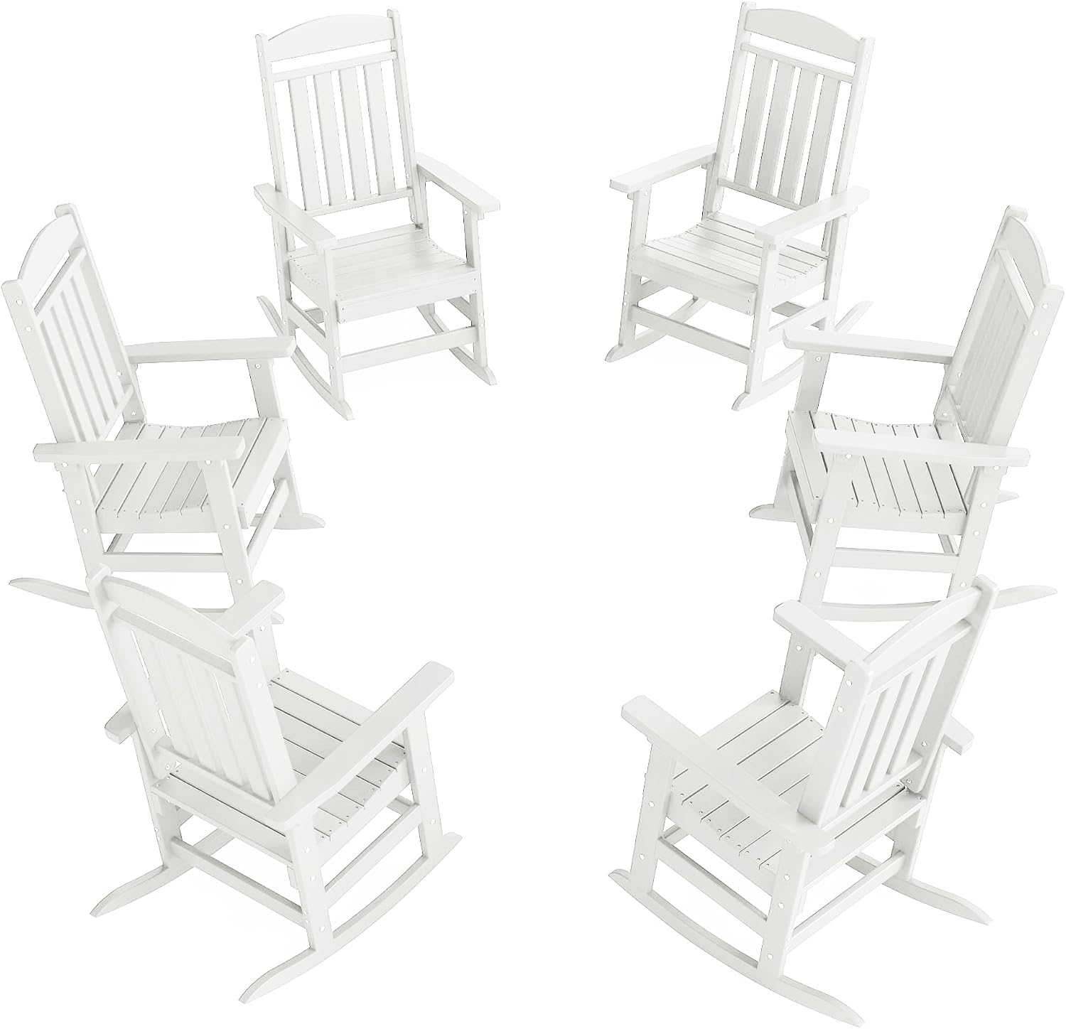 NAVINE Outdoor Rocking Chairs Set of 6, Oversized High Back Patio Rocking Chairs, All Weather Porch Rocking Chairs for Outside. White