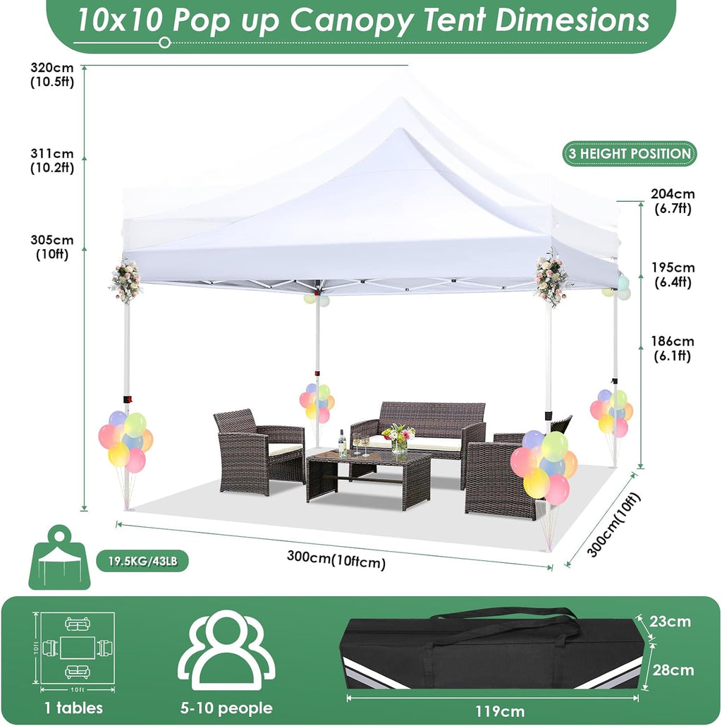 COBIZI Canopy 10x10 Pop Up Canopy Tent with 4 Sidewalls, Commercial Party Tent Ez Waterproof Outdoor Instant Gazebo UV 50+ Event Shelter, Garden Tents for Parties Camping with Sandbags, White