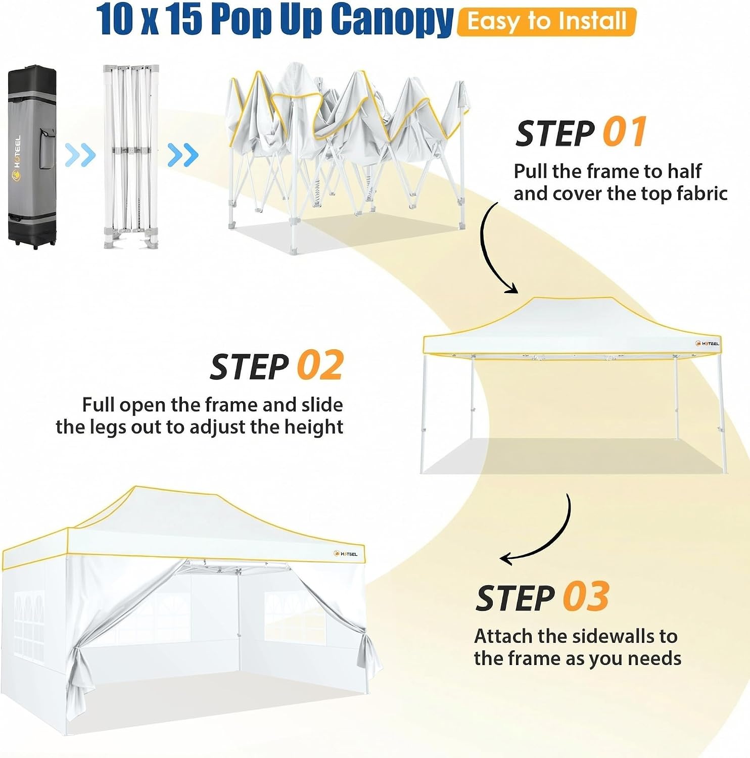 HOTEEL 10x15 Heavy Duty Pop up Canopy Tent for Parties with 4 Sidewalls, Easy Setup Outdoor Commercial Instant Gazebo for Wedding Event, with Roller Bag & Sand Bags, White(Hexagonal Frame)