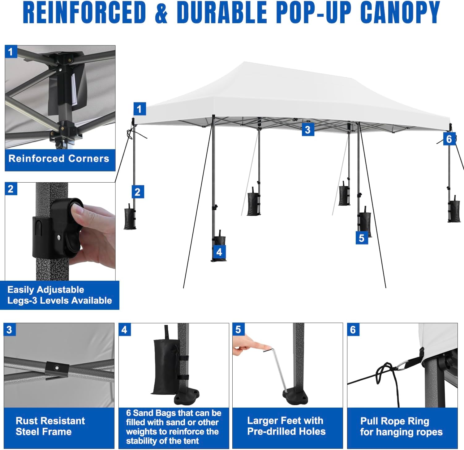 Yesker 10x20 Pop Up Canopy Tent with Sidewalls Instant Outdoor Canopy, Waterproof & UV Protection, Easy Setup Adjustable Height Heavy Duty Shelter Gazebo Tent for Patio Backyard Party Events, White