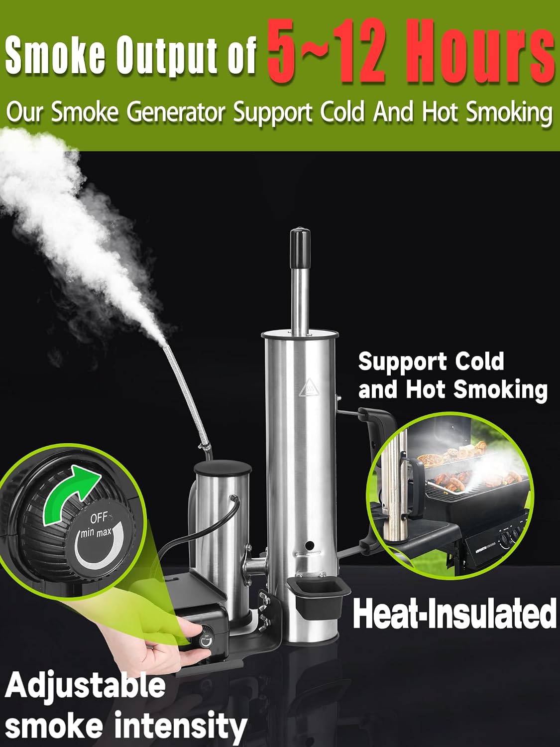 Advanced Smoke Tube for Pellet Smoker, Cold Smoker Generator for Gas Grilling, Cordless Electric Cold/Hot Smoker Generator, Bonus Magnetic Smoking Guide, Fits Any Grill - Perfect Gifts for Men/Fathers