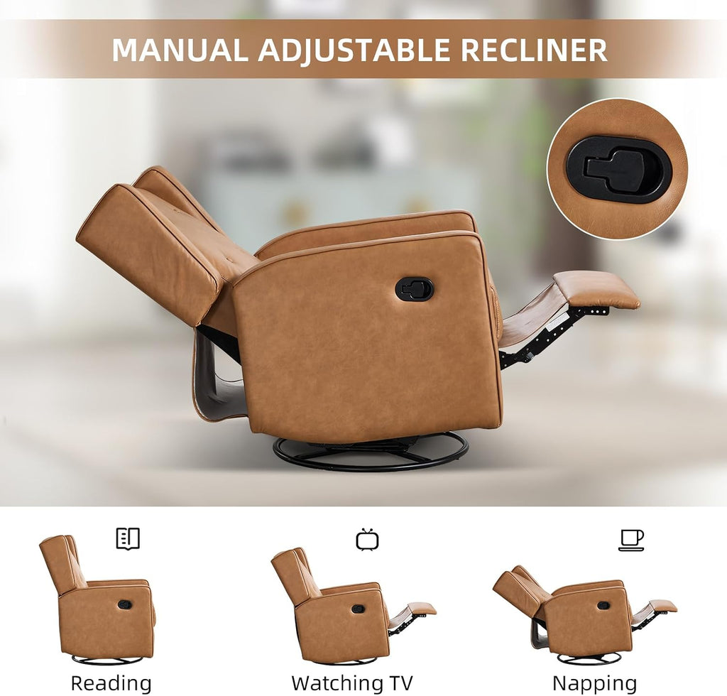 CANMOV Swivel Rocker Recliner Chair, Rocking Chair Nursery Glider Recliner, Manual Glider Chair for Nursery (Brown)