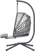 Outdoor Egg Swing Chair with Stand and Footrest, Comfy Patio Hammock Hanging Rocking Egg Chair with Cushion for Bedroom Indoor, Dark Gray (Light Grey)
