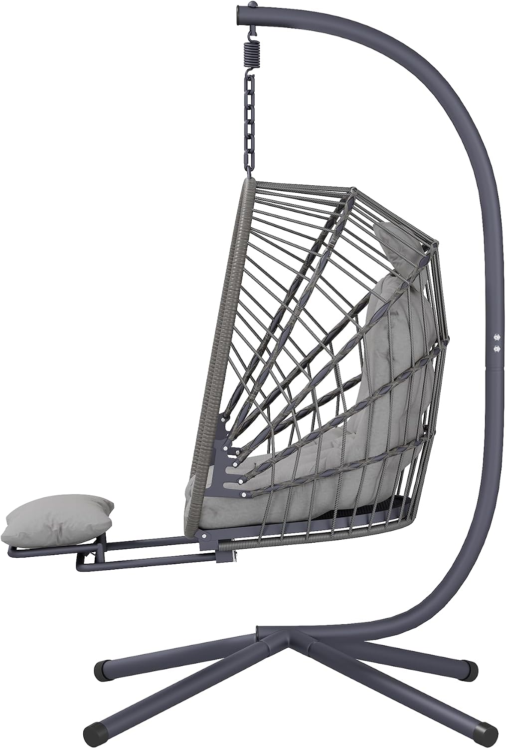 Outdoor Egg Swing Chair with Stand and Footrest, Comfy Patio Hammock Hanging Rocking Egg Chair with Cushion for Bedroom Indoor, Dark Gray (Light Grey)