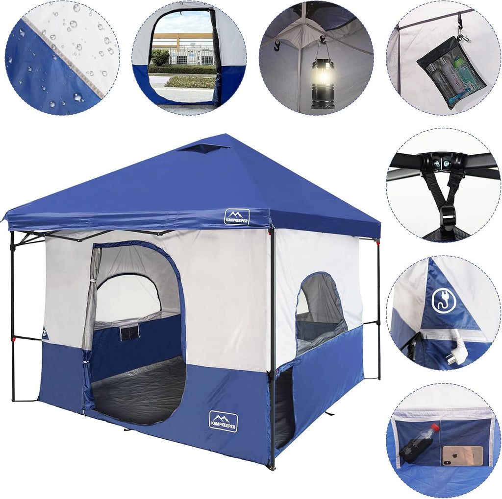 KAMPKEEPER Camping Inner Tent for Pop Up Canopy, Converts 10'x10' Straight Leg Canopy into Camping Tent–Fully Vented Roof(Top & Frame NOT Included) (Navy Blue, with Dog Hole)