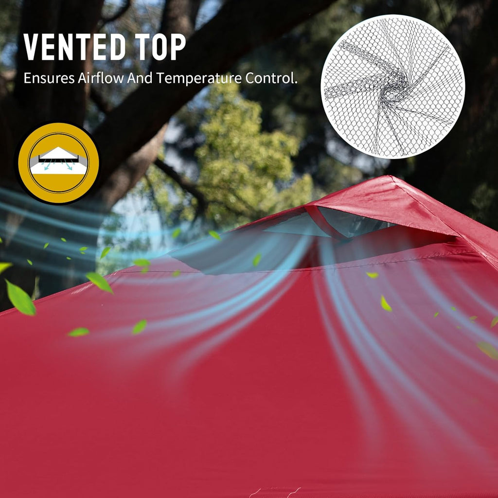 CROWN SHADES 12x12 Pop Up Canopy Outside Canopy, Patented One Push Tent Canopy with Wheeled Carry Bag, Bonus 8 Stakes and 4 Ropes, Red