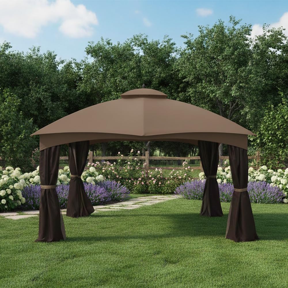 Garden Winds Reinforced RipLock 350 Replacement Canopy Top Cover Compatible with Allen Roth 10' x 12' Gazebo Models GF-12S004B, TPGAZ17-002 - Nutmeg
