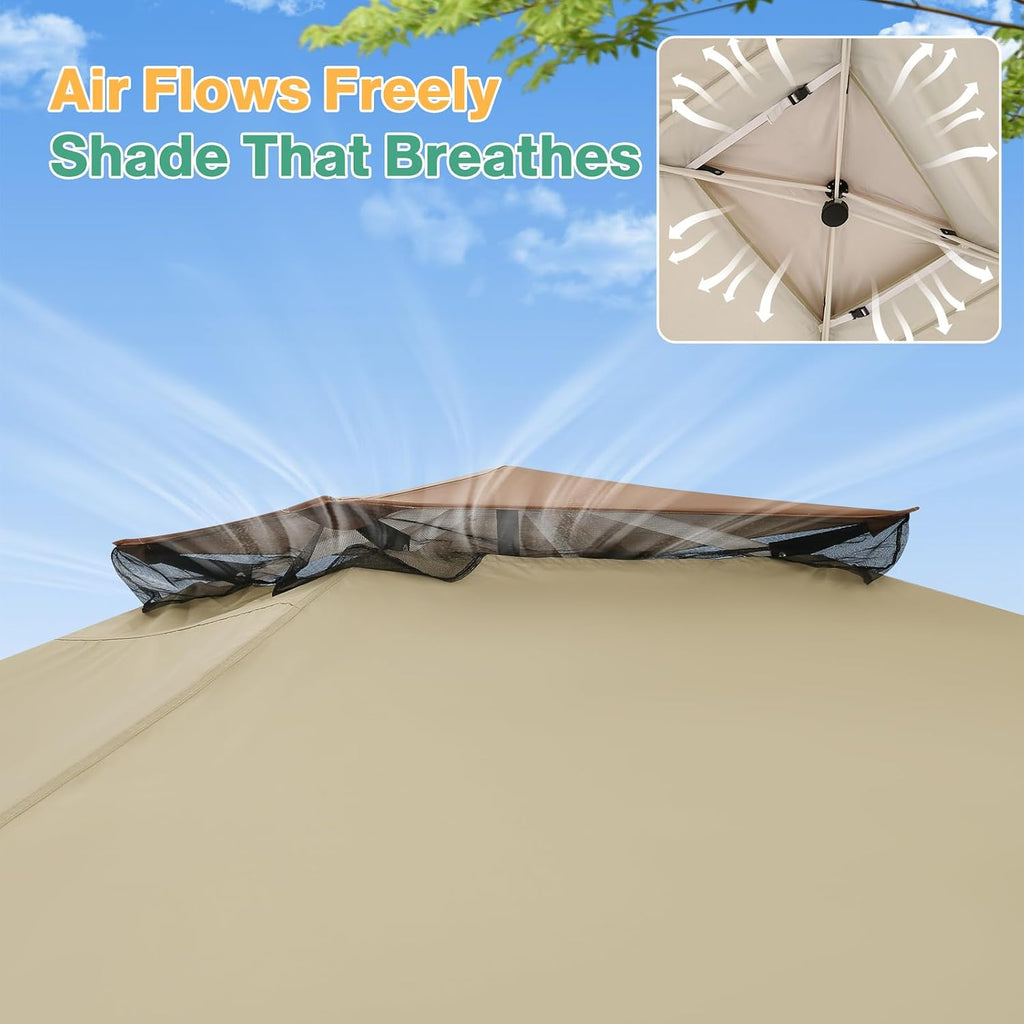 C0BIZI Gazebo 10x15 Pop up Canopy,Gazebos on Clearance-Canopy Tent with Mosquito Netting for Lawn,Garden,Backyard & Patio-Outdoor Tent-Water Resistant and UPF50+ (Khaki)