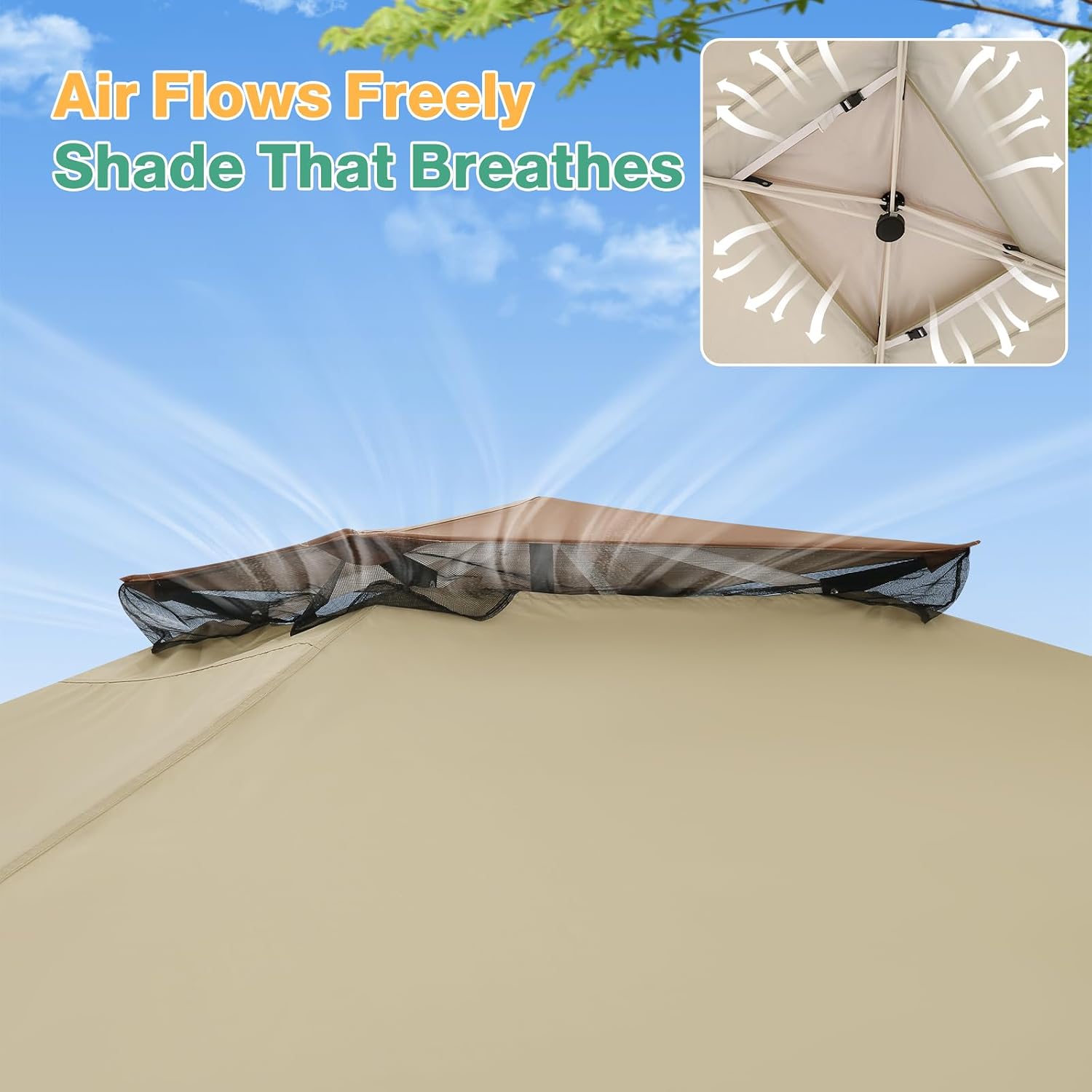 C0BIZI Gazebo 10x15 Pop up Canopy,Gazebos on Clearance-Canopy Tent with Mosquito Netting for Lawn,Garden,Backyard & Patio-Outdoor Tent-Water Resistant and UPF50+ (Khaki)