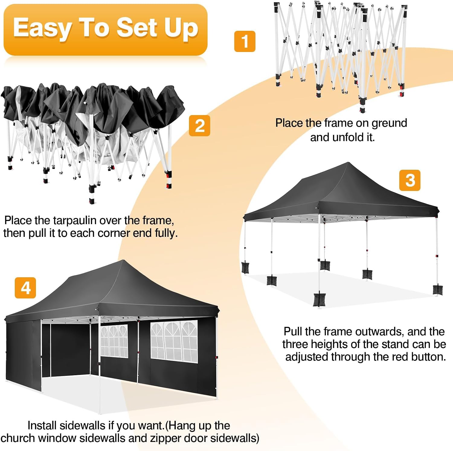 COBIZI 10x20ft Pop Up Canopy Tent with 6 Removable Sidewalls, Easy Up Commercial Canopy, Waterproof and UV50+ Gazebo with Portable Bag, Adjustable Leg Heights,Party Tents for Parties, with 4 Sandbags