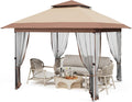 Pop Up Gazebo, 10x10 Outdoor Canopy Tent with Mosquito Netting, Pop Up Canopy Tent with Curtains/Adjustable Height/Wheeled Carrying Bag for Patio Garden Backyard Lawn