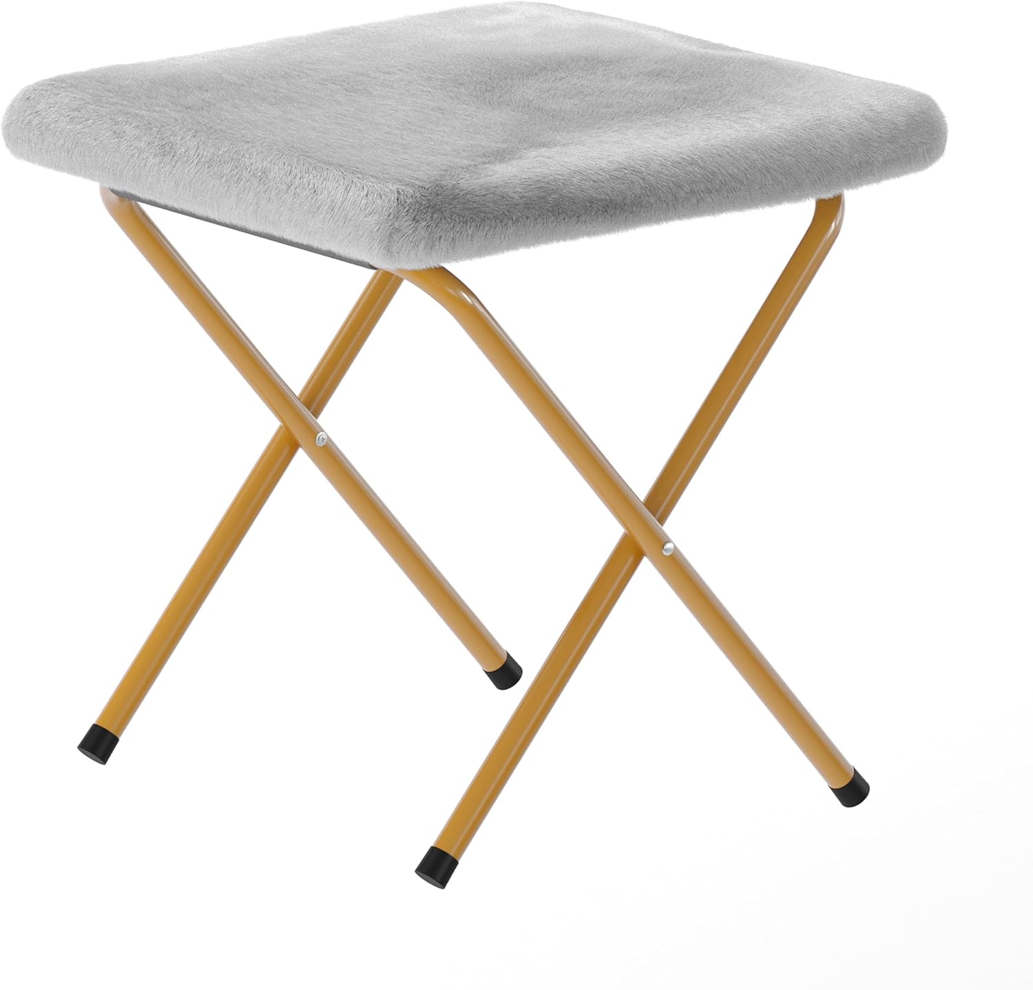 Flash Furniture Gwen Oversize Folding Saucer Chair with Ottoman, Faux Fur Moon Chair, Durable Steel Frame, for Dorm and Bedroom, 38', Gray/Soft Gold