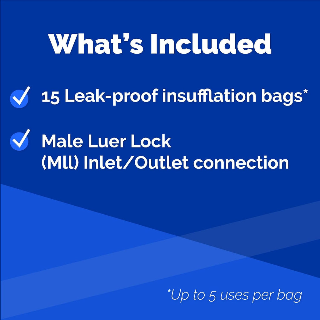 3-Chambered Ozone Insufflation Bag w/Customizable Volume (200/400/750 mL) - Compatible with Ozone Generator, Silicone Catheter, or Female Luer Lock - Medical Bag for Oxygen Therapy (15-Pack)