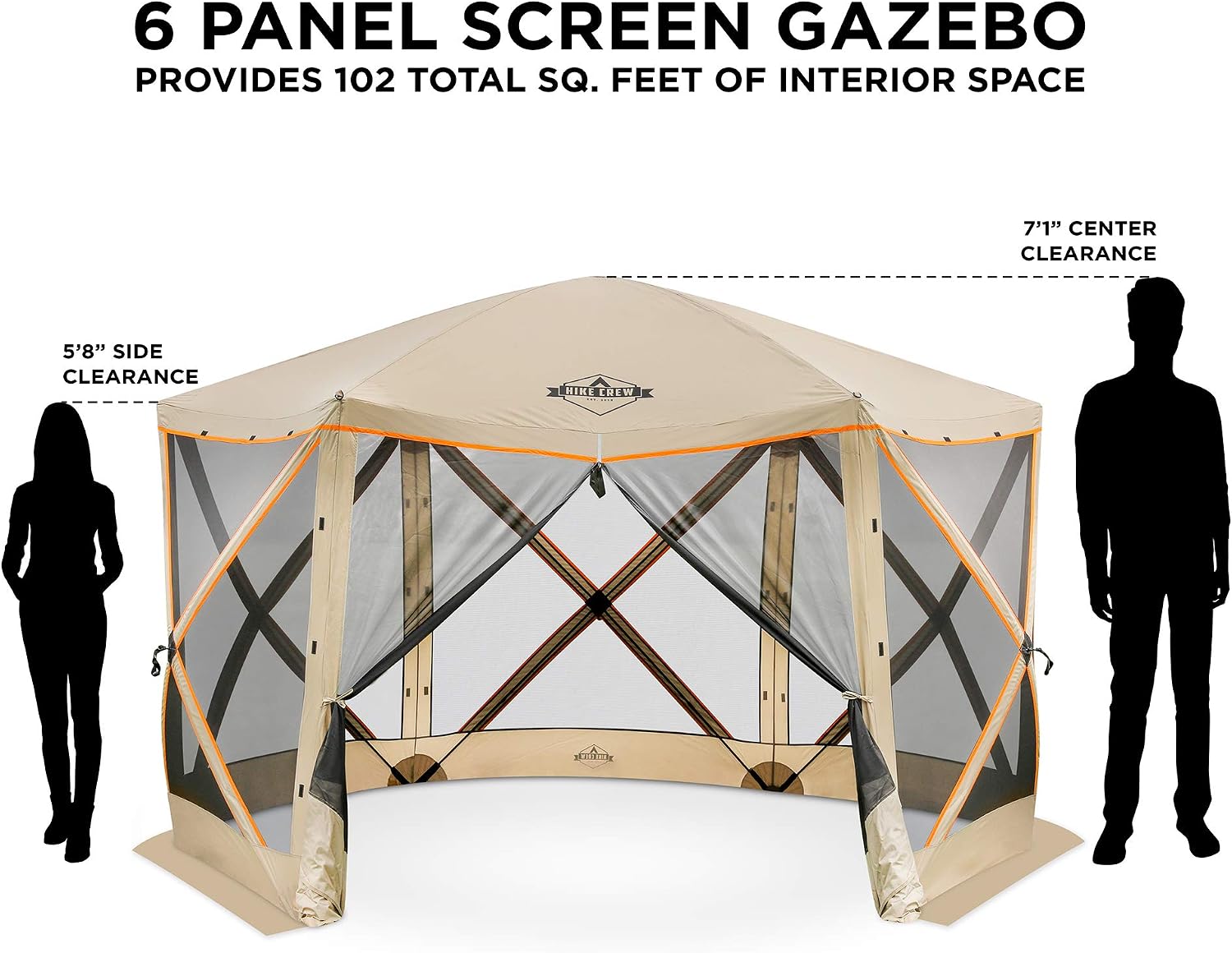 Hike Crew 6-Panel Pop-Up Screen House Gazebo 140x140 Inch – Instant Setup 6-Sided Hub Tent UV Resistant (SPF 50+) Fits 9 People Heavy Duty 210D Material – Includes Carry Bag & Ground Stakes