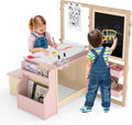 Costzon Easel for Kids, Wooden Art Center with Double-Sided Blackboard & Whiteboard, Paper Roll for Drawing, Crafts, Writing, Toddler Activity Table with Storage, Kids Table and Chair Set (Pink)