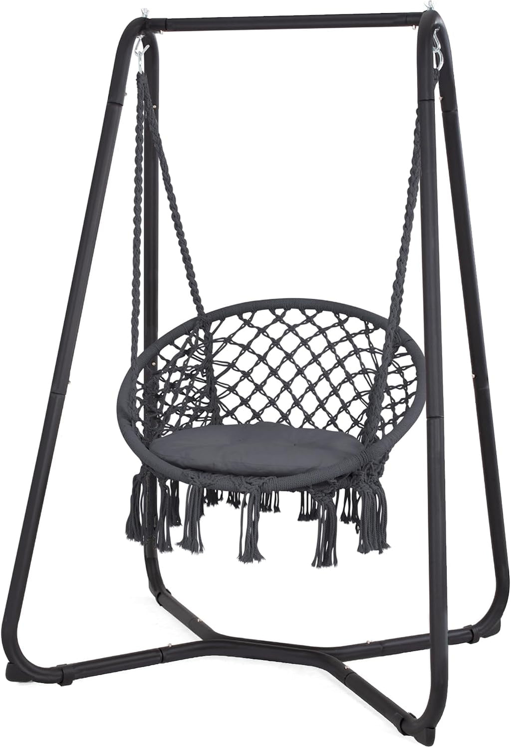 SUNCREAT Hammock Chair with Stand Included, Heavy Duty Hanging Chair with Stand, 330 lbs Capacity, Patent Pending, Grey