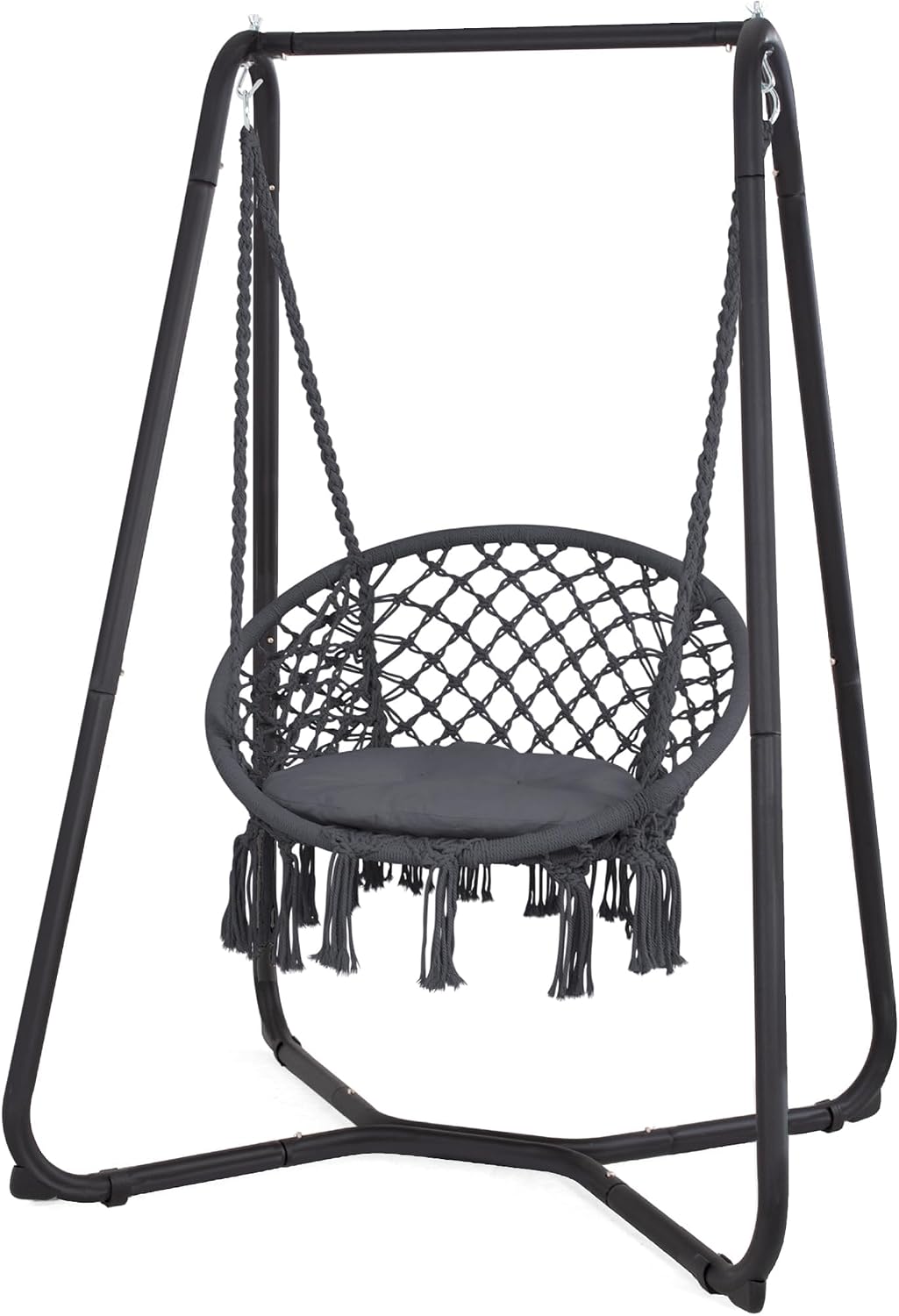 SUNCREAT Hammock Chair with Stand Included, Heavy Duty Hanging Chair with Stand, 330 lbs Capacity, Patent Pending, Grey