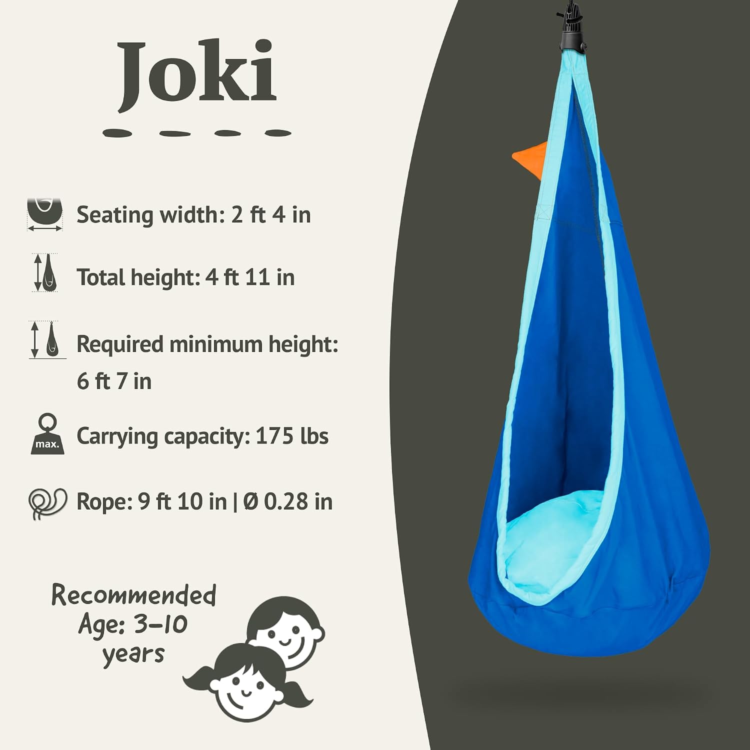 La Siesta® Joki Air Hanging Nest Sensory Swing for Kids - Weather-Resistant Outdoor Indoor Swing for Kids, Hammock Chair Pod Swing Ages 3-12 - Dolphy