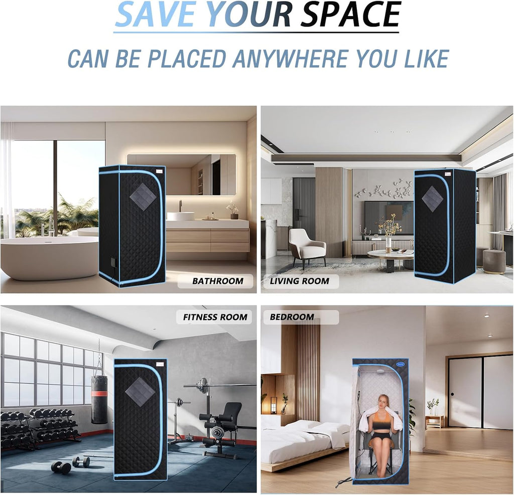 Portable Infrared Sauna for Home Spa | Full Size 1 Person Sauna | Full Size Far Infrared Sauna Tent | with Heating Foot Pad, Portable Chair, (L29.1 x W29.1 x H66.5, Black)