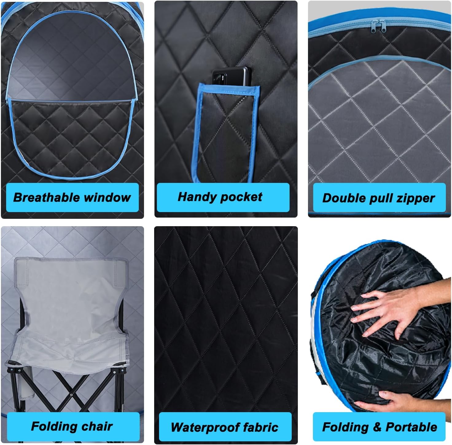 Foldable Portable Steam Sauna, Personal Sauna Tent for Home SPA with 1000w 2.2L Steamer, Folding Chair, Remote Control, Black