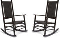 Shine Company Set of 2 Hampton Porch Rockers, High Back Wood Rocking Chairs, Rattan Backrest & Seat, 2-Pack, Black