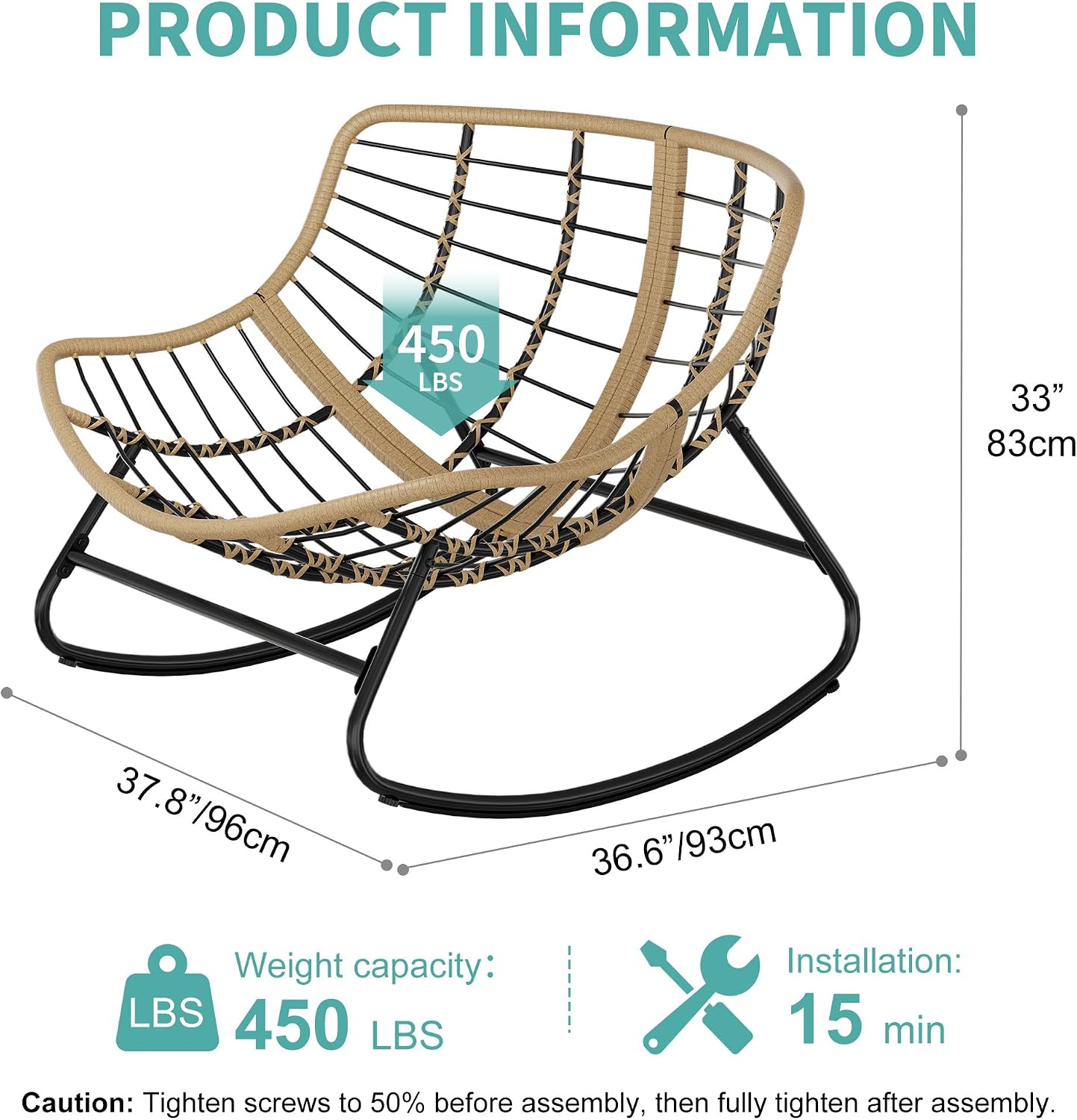 Fancyango Oversized Egg Rocking Chair for Indoor/Outdoor – All-Weather Wicker Rattan Lounge Chair with Cushion, Patio Rocker for Porch, Garden, or Balcony (Dark Grey1, 37.8' D x 36.6' W x 33' H)