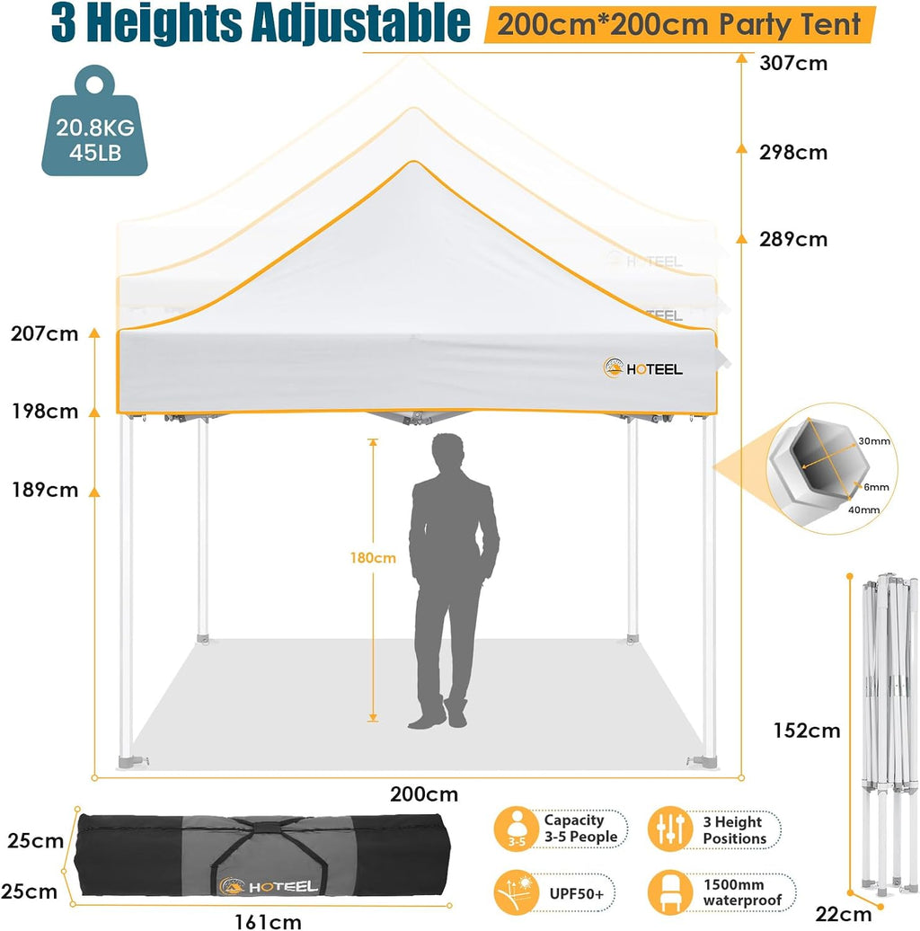 Hoteel 6.6 x 6.6 Pop up Canopy,Easy Up Heavy Duty Canopy with 4 Sidewalls,Upgrade Hexagonal Tube UPF50+ 1500mm Waterproof,Outdoor Canopy Tent with Carry Bag for Commercial Events,Beach,Camping,White
