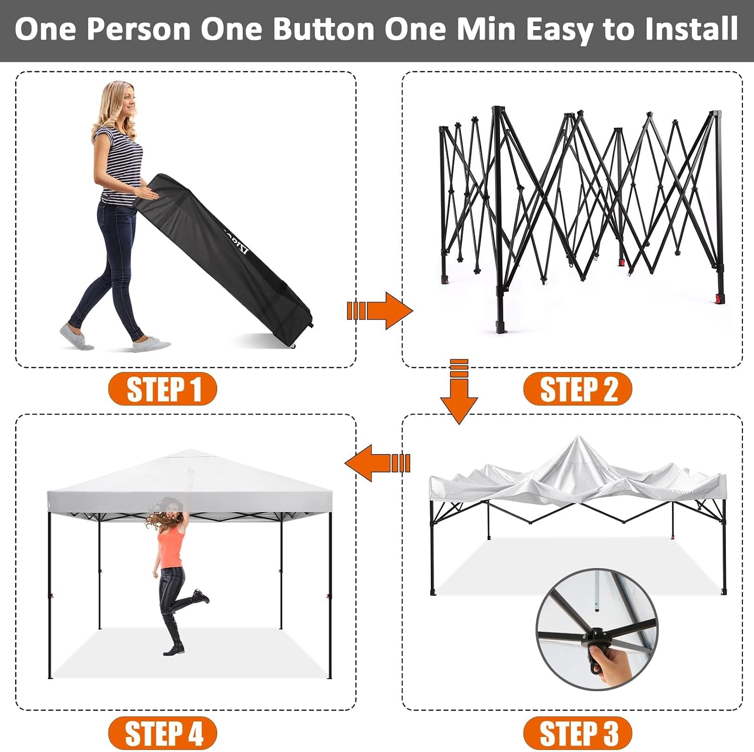 COBIZI Waterproof Stable Winterproof Pavilion with Bag with Wheels,Pop Up Folding Pavilion Party Tent,1 Person Install Sun Protection Garden Pavilion for Beach Wedding Camping