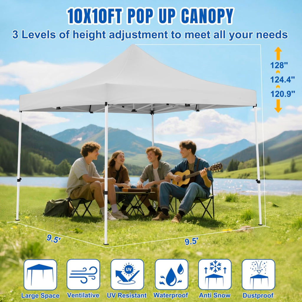 Yesker 10x10 Pop Up Canopy Tent with 4 Sidewalls Portable Folding Outdoor Canopy Easy Setup Gazebo Waterproof Instant Popup Shelter Tent w Wheel Carry Bag sandbags for Events Parties Camping, White