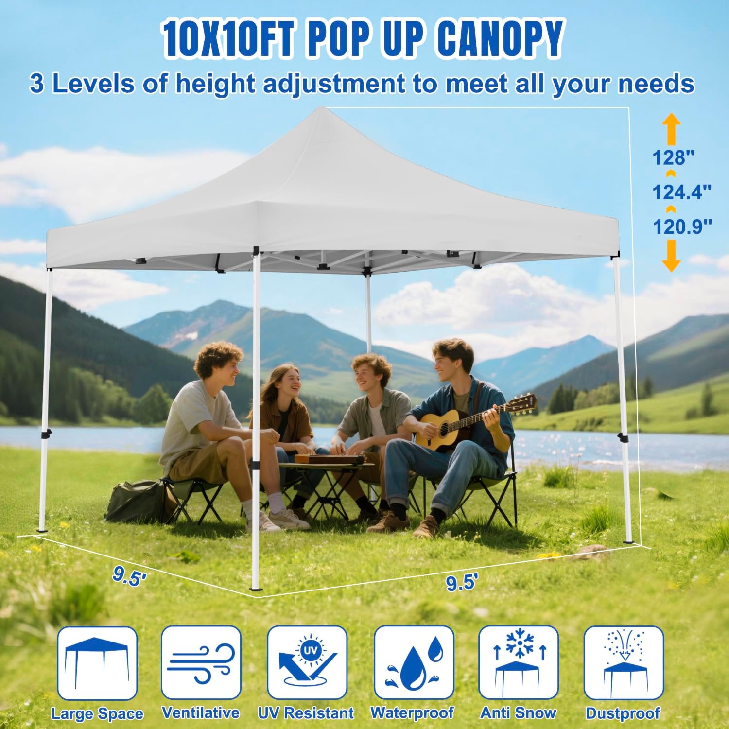 Yesker 10x10 Pop Up Canopy Tent with 4 Sidewalls Portable Folding Outdoor Canopy Easy Setup Gazebo Waterproof Instant Popup Shelter Tent w Wheel Carry Bag sandbags for Events Parties Camping, White