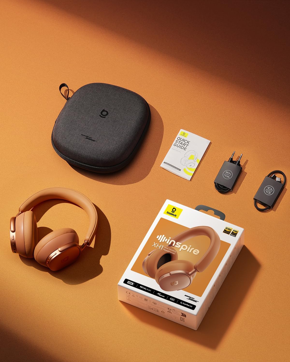 Baseus Inspire XH1 Adaptive Active Noise Cancelling Headphones, Sound by Bose, Dolby Audio, Premium Real-Time Adaptive ANC, Adaptive Tuning Rich Sound, Hi-Res Audio, 100H Playtime - Sunset Coral