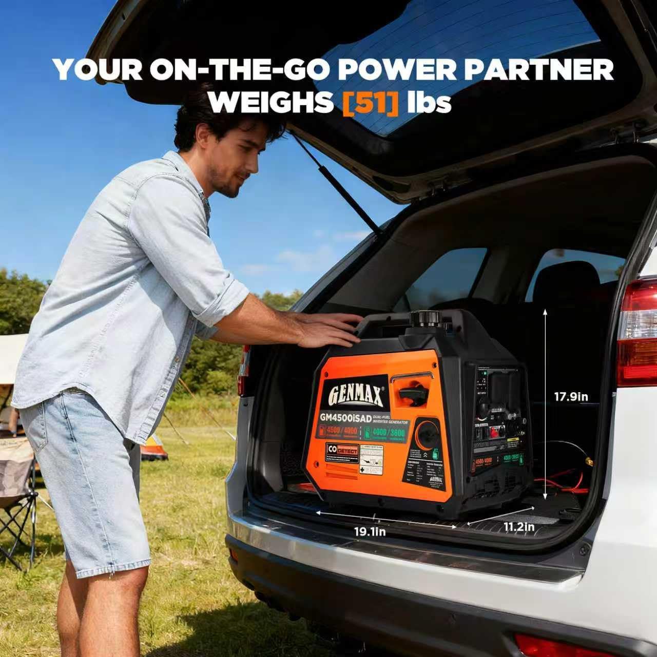 GENMAX 4500W Peak Dual-Fuel Silent Inverter Generator （2026 Model） - Ultra-Lightweight with CO Detector, EPA Compliant, Ideal for Home Backup & Outdoor Camping (GM4500iSAD)