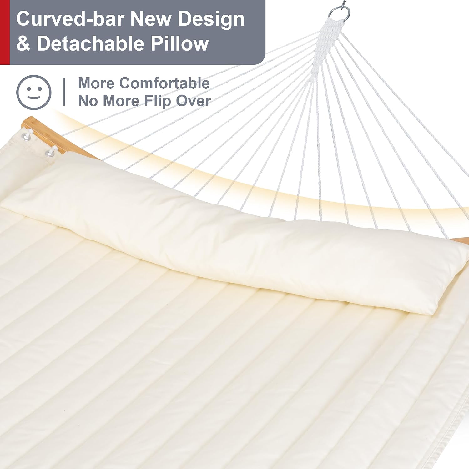 Outdoor Hammock with Stand Included, Two Person Hammock with Curved Spreader Bar, Pillow and Portable Bag, 450 Lbs Capacity, Beige