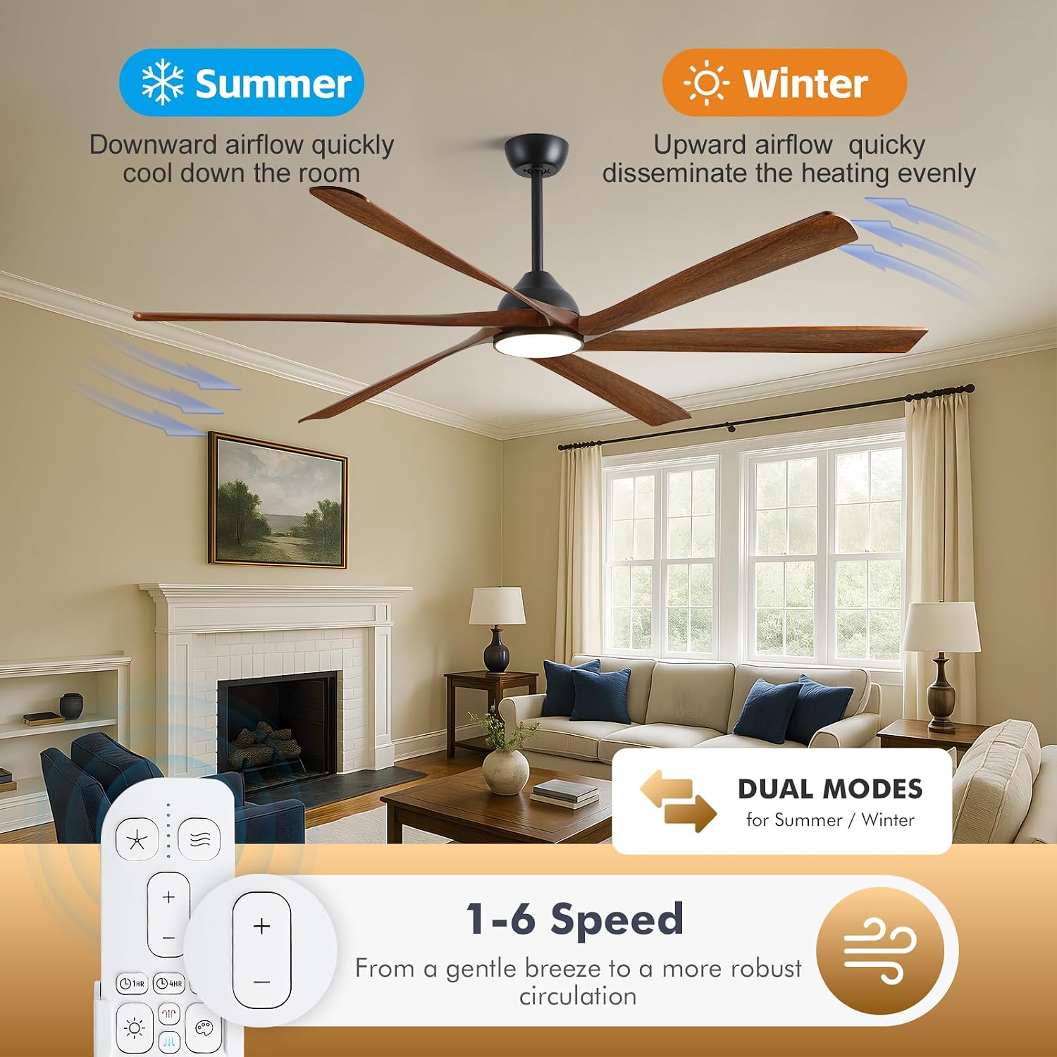 72 inch Outdoor Ceiling Fan for Patio with Lights, High CFM Modern Smart Ceiling Fan with Alexa/Remote/App Control, Rustic Farmhouse Wood Outdoor Fan for Indoor Exterior Porch Gazebo Garage