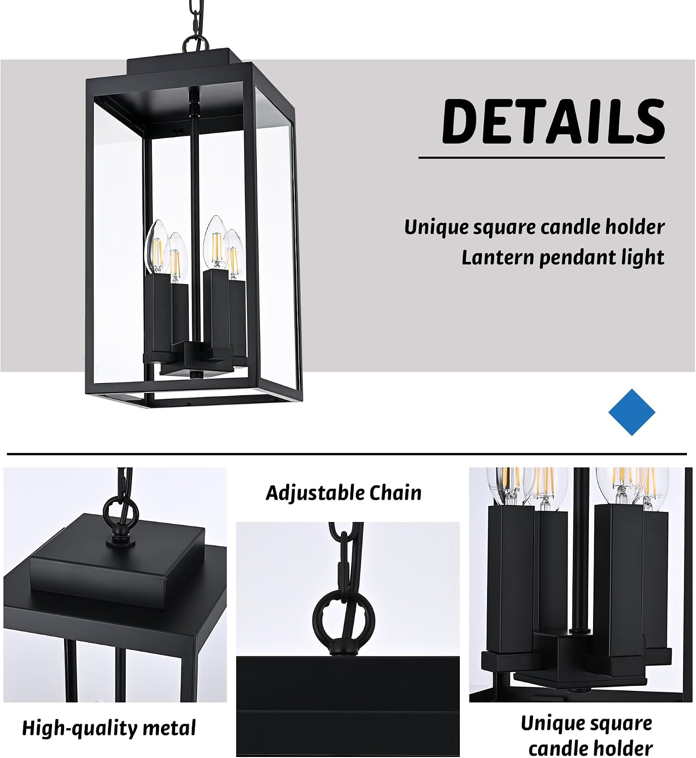 MELUCEE Large Outdoor Pendant Light Fixtures 4-Light, Farmhouse Exterior Hanging Lantern Porch Light, Black Hanging Lamp Ceiling Mount Outdoor Chandelier for Porch Patio Gazebo Entrance