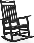 PLUUV Outdoor Rocking Chair, HDPE Patio Rocking Chairs with Footboard, All Weather Porch Rockers Outdoor for Adult, Effortless Installation, Black
