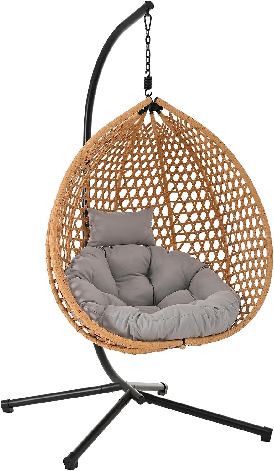 Egg Hanging Chair with Stand, Indoor Outdoor Hammock Egg Chair with Cushion for Patio Bedroom Balconyg Egg Chair (Brown+Yellow,Grey)
