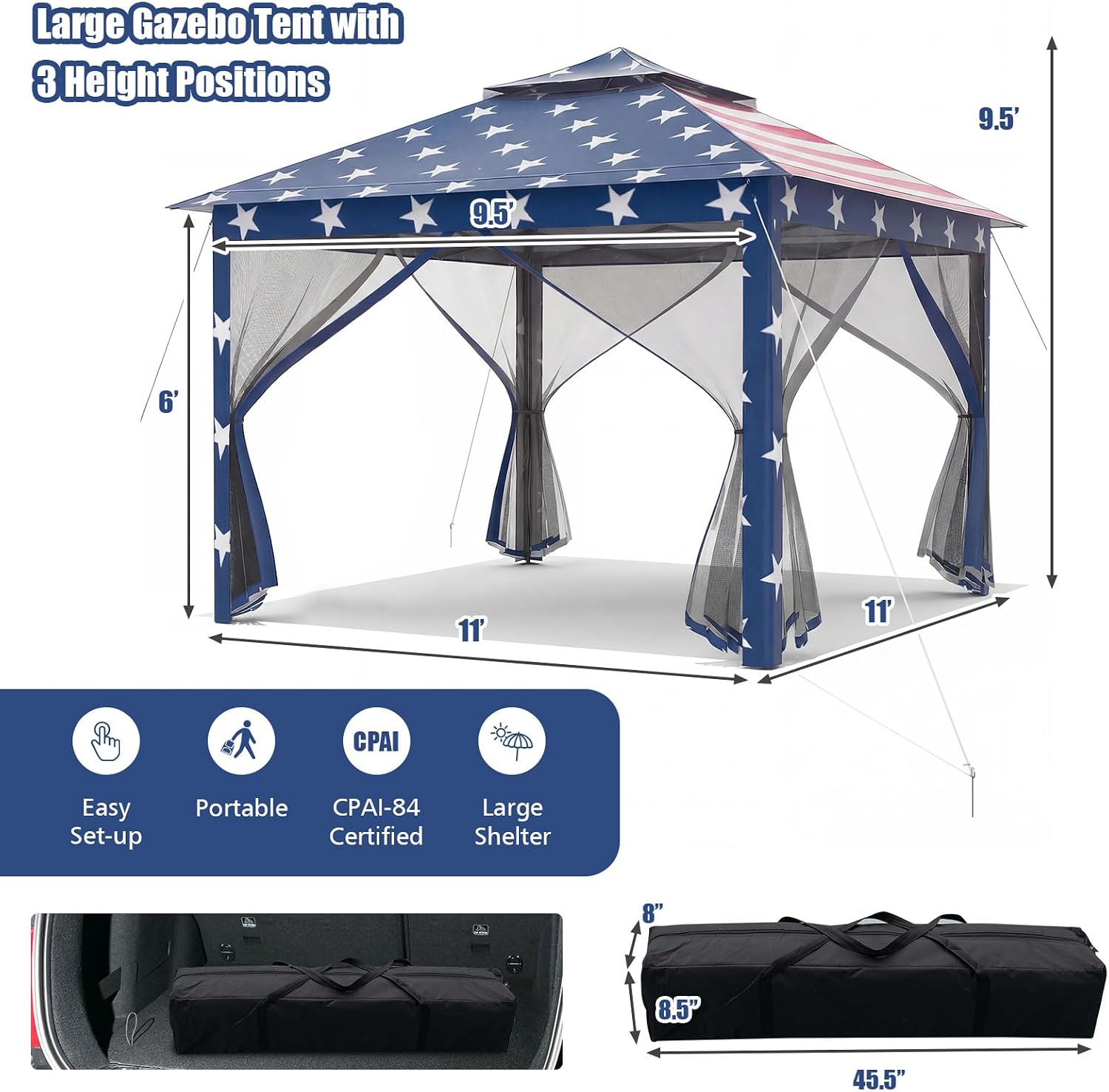 Tangkula 11x11 Ft Pop up Gazebo, 2-Tier Outdoor Patio Gazebo with Netting, Carry Bag, 121 Square Feet of Shade for Backyard, Deck, Poolside